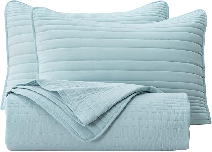 Market & Place Quilt Set Twin Size Aqua Blue | Lightweight Ultra Soft Microfiber Bedspread | 2 Piece Twin Coverlet for All Season | Parker Collection (Twin, Aqua Blue)