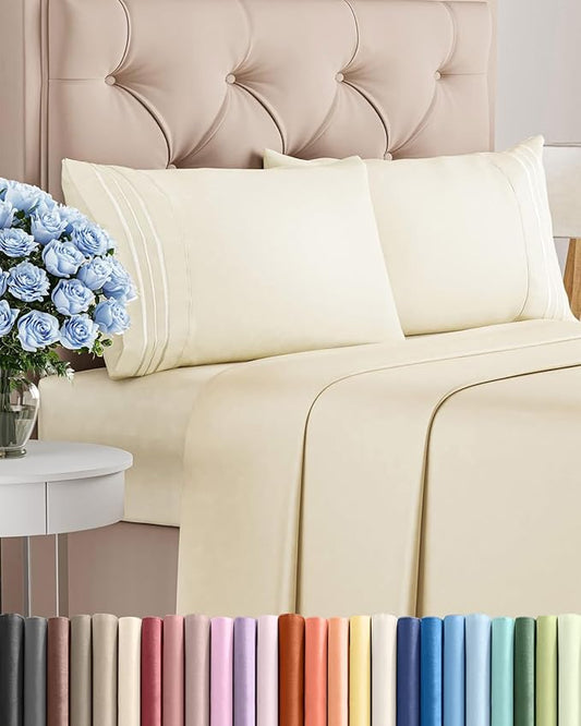 King Size 4 Piece Sheet Set - Comfy Breathable & Cooling Sheets - Hotel Luxury Bed Sheets for Women, Men, Kids & Teens - Deep Pockets, Easy-Fit, Wrinkle Free Sheets - Off White Oeko-Tex Bed Sheet Set