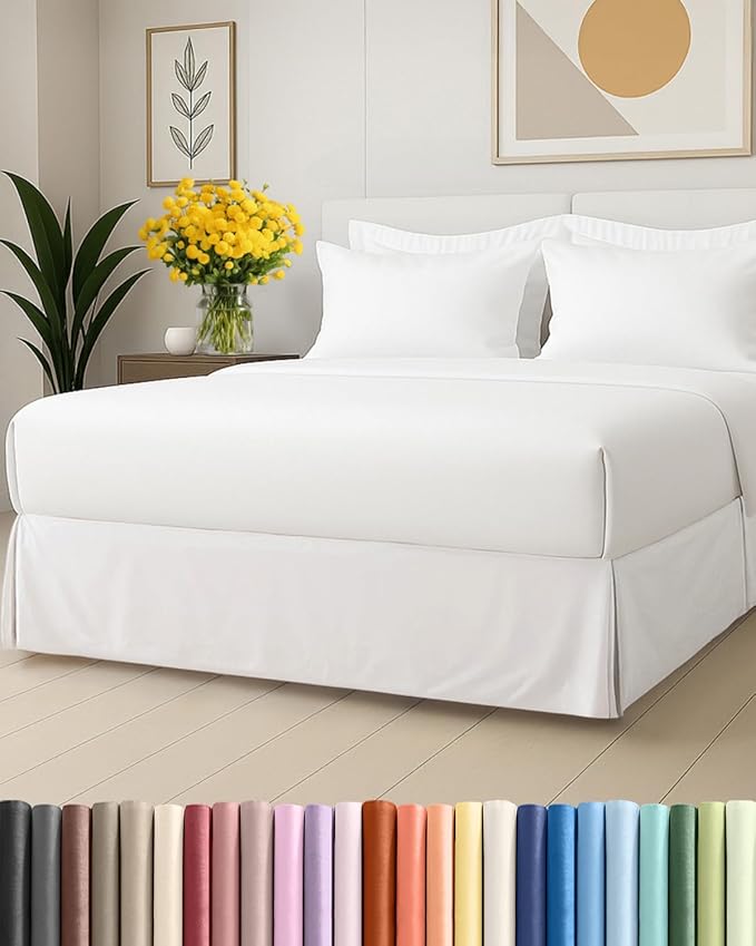 Pleated Bed Skirt Full Size - 3 Sided Pleated Bed Skirt Full - Ultra-Soft, Easy Fit with 12 Inch Tailored Drop - Hotel Quality, Wrinkle Free & Fade Resistant - for Women, Men, Kids and Teens - White