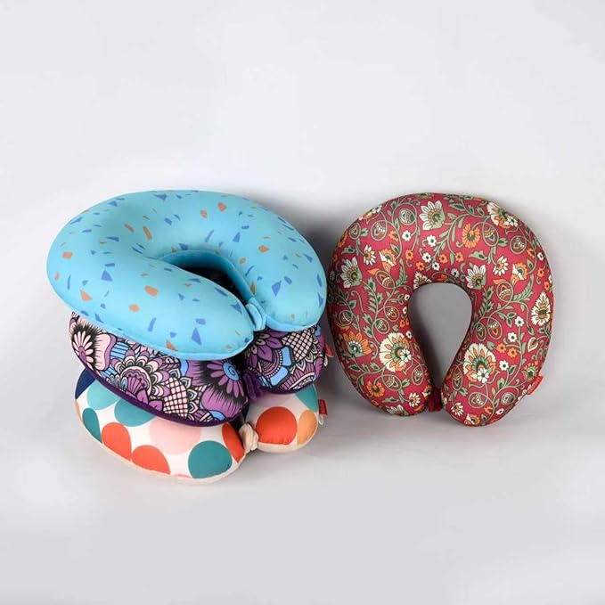 Bookishbunny U Shaped Micro Beads Microbead Neck Head Support Travel Pillow, 12"x12"x4" (Rainbow)
