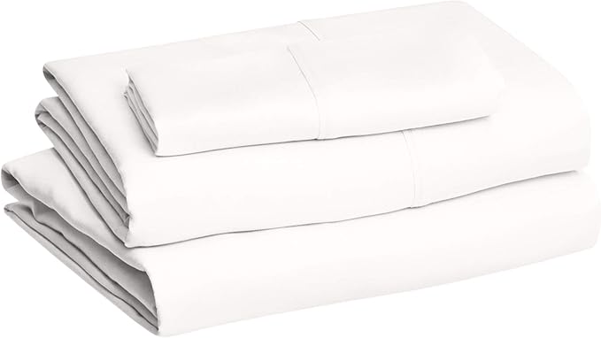Amazon Basics Lightweight Breathable Wrinkle-Free Brushed Microfiber 3 Piece Bed Sheet Set with 14-Inch Deep Pockets, Twin, Cream, Solid