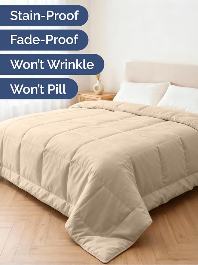 Queen Size, Cream Alternative Down Comforter - Warm, Lightweight & Breathable Hotel Quality Bedding Set for Men, Women, Kids & Teens - All Season Oversized Cooling Microfiber Duvet Insert Comforter