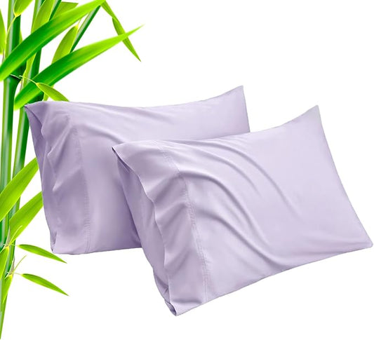 TELUS Pillow Cases Standard Size 2 Pack, Bamboo Rayon Cooling Pillowcases with Envelope Closure, Cool Breathable Pillow Cover for Hot Sleeper & Night Sweats, 20x26 inch, Purple