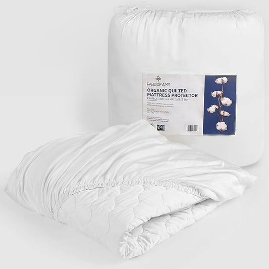 FABDREAMS Organic Quilted Mattress Protector Cal King Size | Mattress Pad| Mattress Cover| Naturally Breathable | Noiseless| Fits up to 17" Deep Pockets| Temperature Regulating | White