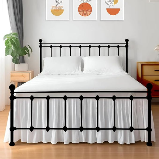 Shreem Linen Ruffled Bed Skirt with Split Corners, Gathered Style, 100% Microfiber, 18-Inch Drop, Dust Ruffle Bedskirt with Platform, Short Queen, White