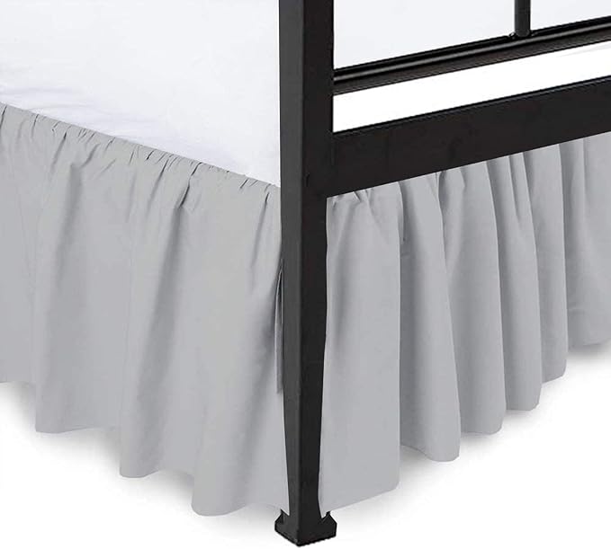 Shreem Linen Ruffled Bed Skirt with Split Corners, Gathered Style, 100% Microfiber, 16-Inch Drop, Dust Ruffle Bedskirt with Platform, King, Light Grey