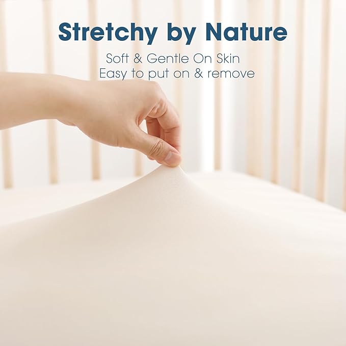 GRSSDER Jersey Crib Sheets for Boys and Girls, Stretchy Ultra Soft Crib Fitted Sheets Set 2 Pack, Universal Fit All Standard Crib Mattress Pads Safe and Snug, Natural Cream/Beige