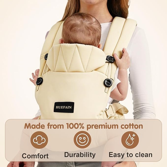 Baby Carrier (7–44 lbs), Soft Breathable Double-Shoulder Carrier with Adjustable Support, Ergonomic Design for Hip Positioning, Comfort Waist Support, Lightweight Hands-Free Baby Carrier (Beige)