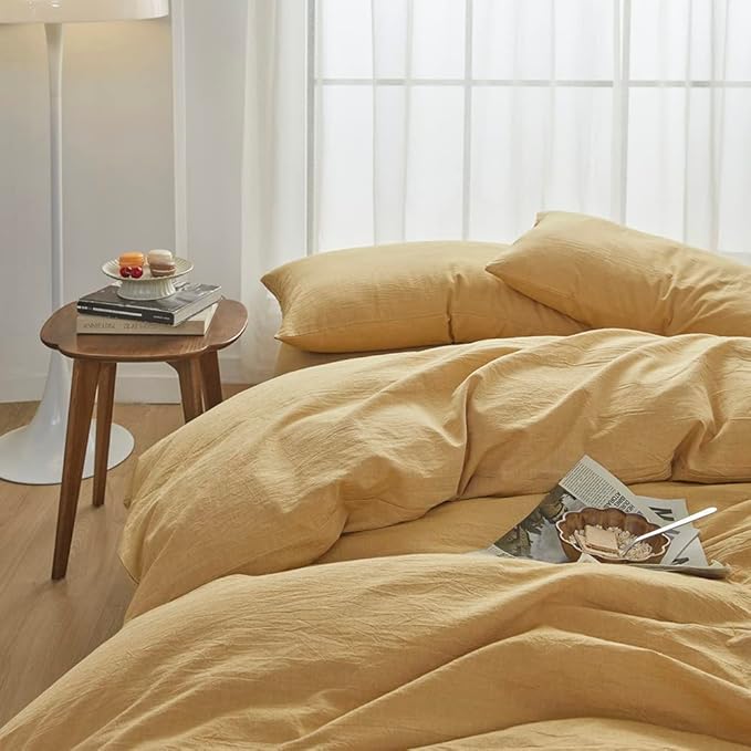 FACE TWO FACE Bedding Duvet Cover Set100% Washed Cotton Duvet Cover Linen Like Textured Breathable Durable Soft Comfy (California King, Ginger)