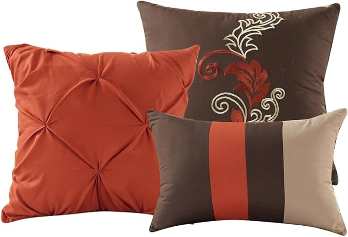 Chezmoi Collection Napa 7-Piece Luxury Autumn Leaves Scroll Embroidery Bedding Comforter Set (Full, Rust Orange/Brown/Taupe)
