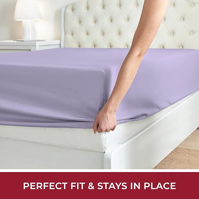 Mellanni Full Fitted Sheet - Iconic Collection Bedding Sheets with up to 16 inch Deep Pocket - Soft & Cooling - Fade & Stain Resistant - 1 PC (Full, Violet)