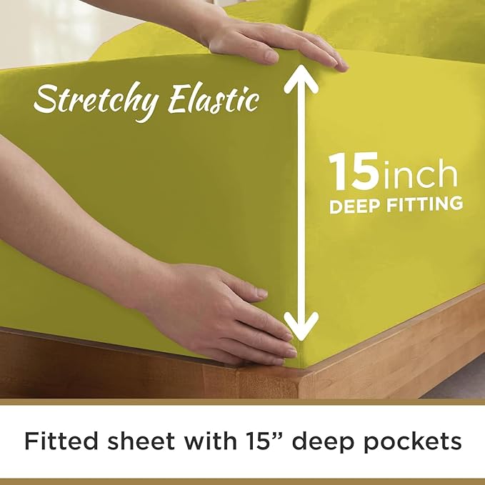 Full XL 100% Microfiber Double Brushed Sheet Set - Extra-Soft, Breathable & Wrinkle-Free - 15" Deep Pockets, 54" x 80" - Ideal for Extra Long Full Beds - 4PC Set (Full XL, Yellow)