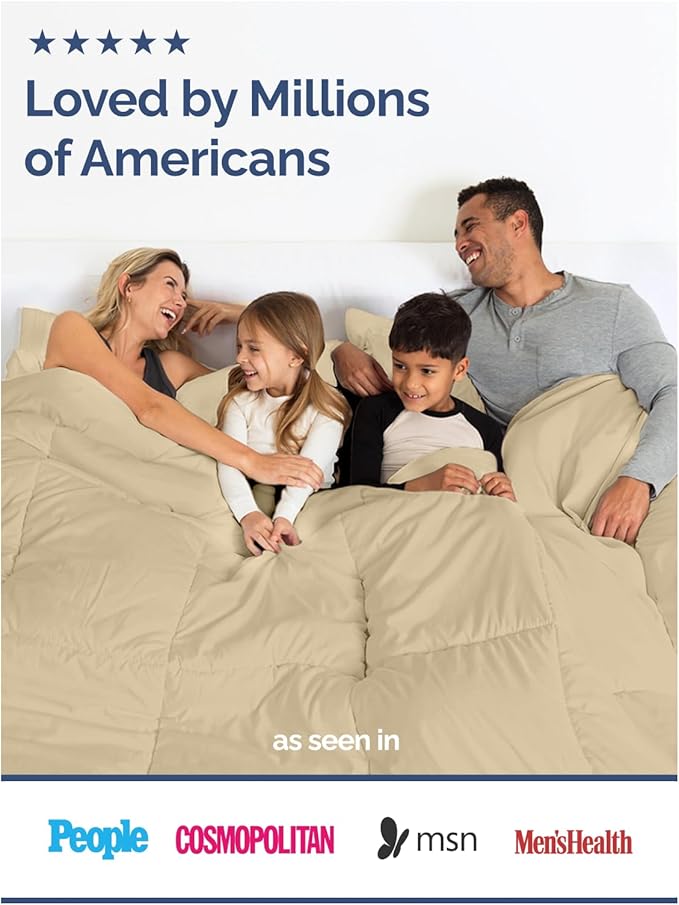 Queen Size, Beige Alternative Down Comforter - Warm, Lightweight & Breathable Hotel Quality Bedding Set for Men, Women, Kids & Teens - All Season Oversized Cooling Microfiber Duvet Insert Comforter