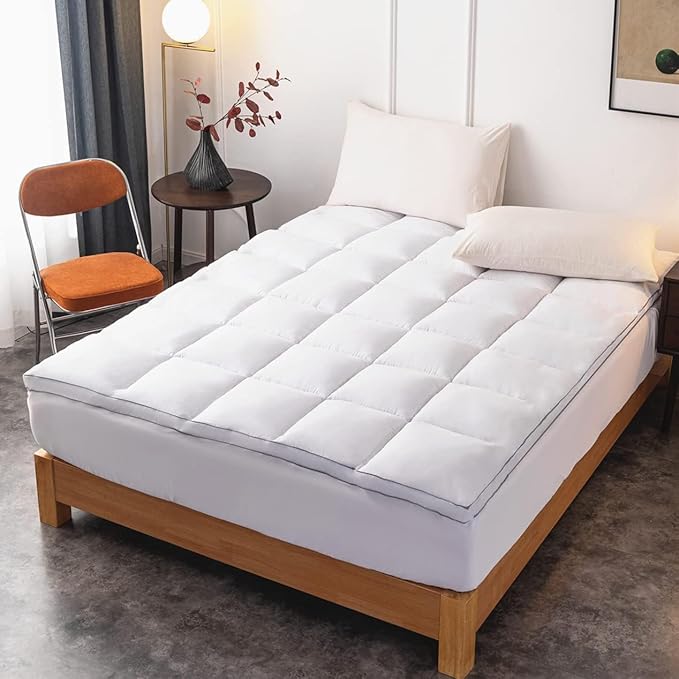 DROVAN Mattress Topper Full XL Size - Extra Thick Mattress Pad Cover - Pillow Top Deep Pocket with Breathable 7D Spiral Fiber Filling Cooling Mattress Cover