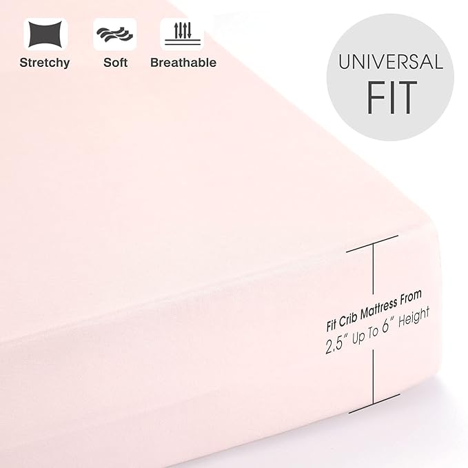 GRSSDER Stretchy Ultra Soft Jersey Knit Fitted Crib Sheets Set 2 Pack, Cozy Crib Sheet Girl Fits All Standard Crib Mattress Pads, Beautiful Pink Rose Print