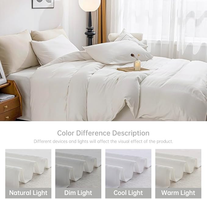 JELLYMONI White Duvet Cover Oversized King Size - 100% Washed Cotton Lightweight Cooling Comforter Cover, 3 Pieces Soft Bedding Set with Zipper Closure (Off White, 120"x98")