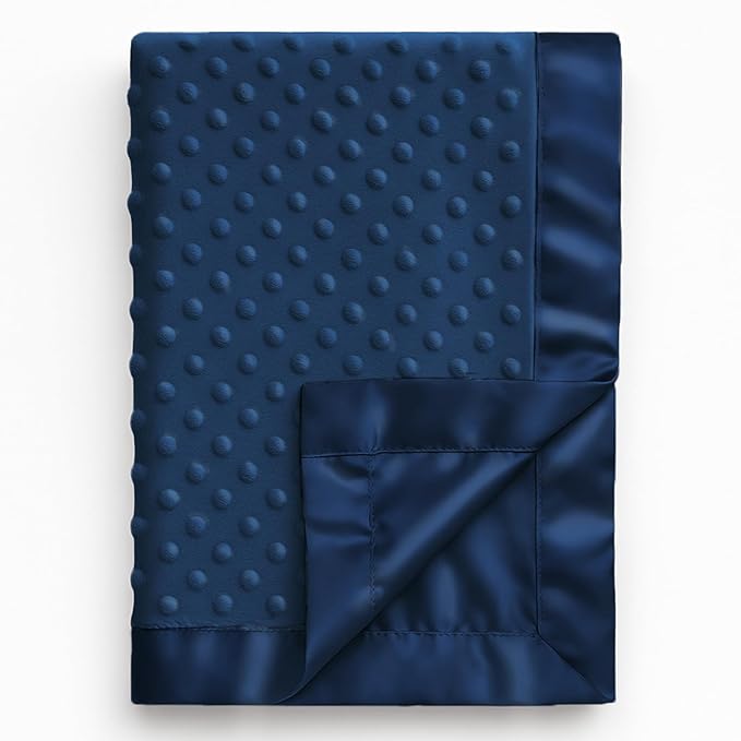 Pro Goleem Baby Soft Minky Dot Blanket with Silky Satin Backing Baby Gifts for Boys and Girls (Navy Blue, 30’’ x 40’’)