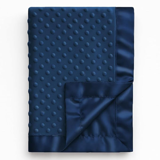 Pro Goleem Baby Soft Minky Dot Blanket with Silky Satin Backing Baby Gifts for Boys and Girls (Navy Blue, 30’’ x 40’’)