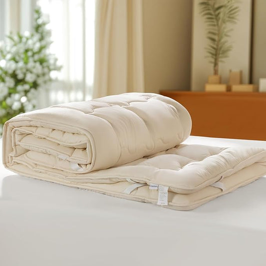 Luxury Wool Mattress Topper, Fluffy Mattress Pad with 100% Organic Cotton Cover(60"x81")