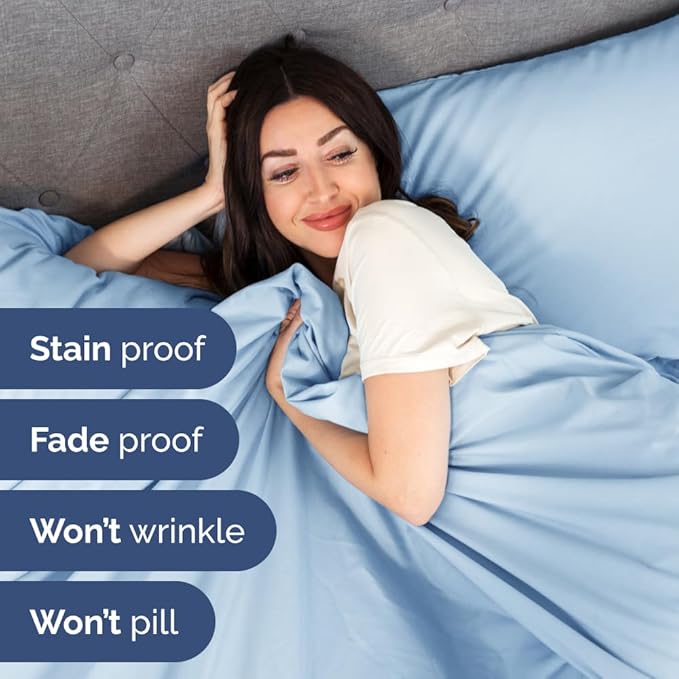 Full XL Size 4 Piece Sheet Set - Comfy Breathable & Cooling Bed Sheets Set - Hotel Luxury Bedding for Women, Men, Kids, Teens, Boys & Girls - Deep Pockets, Soft, Wrinkle Free - Oeko-Tex - Light Blue
