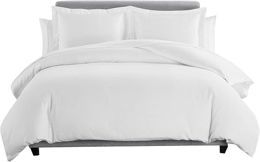 8 Pieces 100% Cotton Solid White California King Goose Down Bed in a Bag Set Including 600TC Sheet Set + 600TC Duvet Cover Set+ All Season Striped Goose Down Comforter 600 Fill Power
