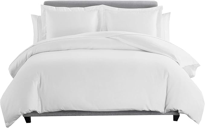 8 Pieces 100% Cotton Solid White Queen Goose Down Bed in a Bag Set Including 600TC Sheet Set + 600TC Duvet Cover Set+ All Season Striped Goose Down Comforter 600 Fill Power