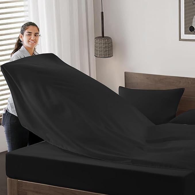 Maple&Stone Full Flat Sheet 6 Pack,Premium Soft & Breathable,Brushed Microfiber Fabric,Anti-Shrinkage & Non-Fading,Bulk Flat Sheets Only Full Size(Black)