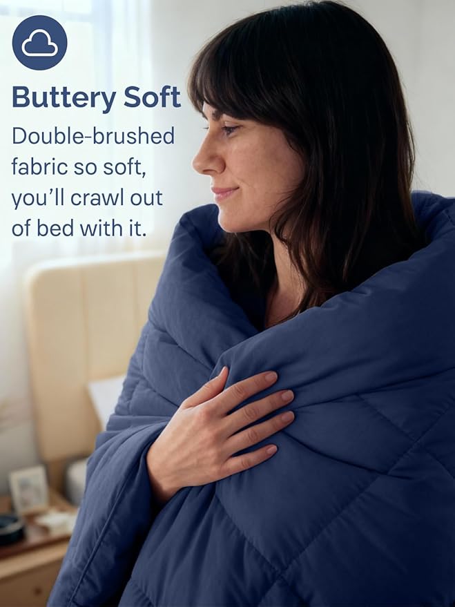 Queen Size, Navy Blue Alternative Down Comforter - Warm, Lightweight & Breathable Hotel Quality Bedding for Men, Women, Kids and Teens - All Season Oversized Cooling Microfiber Duvet Insert Comforter