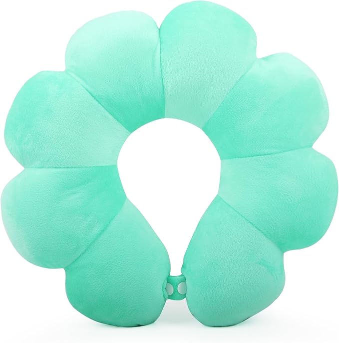 Flower Travel Neck Pillows for Airplanes Breathable Cotton U-Shaped Neck Pillow for Kids & Adults Head Neck Chin Support Rest Pillow for Traveling,Car,Train,Bus,Recline,Home,Office,Light Green