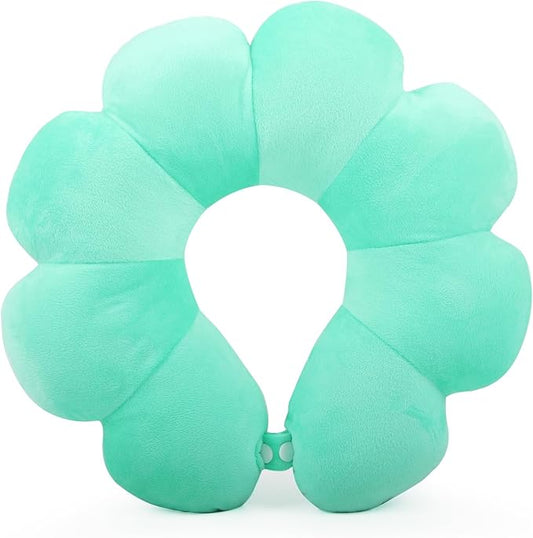 Flower Travel Neck Pillows for Airplanes Breathable Cotton U-Shaped Neck Pillow for Kids & Adults Head Neck Chin Support Rest Pillow for Traveling,Car,Train,Bus,Recline,Home,Office,Light Green
