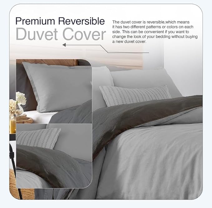 Egyptian Cotton Duvet Cover King Size Reversible 1000 Thread Count 1 Duvet Cover & 2 Pillow Shams Long Staple Quilt Silky Soft, Breathable With Zipper -3 Piece Set (Silver Grey/Elephant Grey)