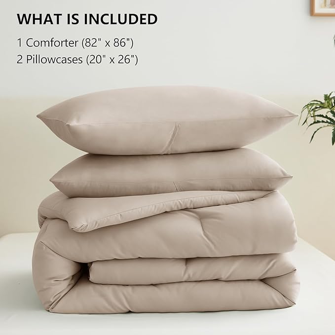 CozyLux Full Size Comforter Set Wheat, 3 Pieces Solid Breathable Quilted Style Bedding Sets, Luxury Fluffy Soft Bed Set with Down Alternative Comforter for All Season (1 Comforter & 2 Pillowcases)