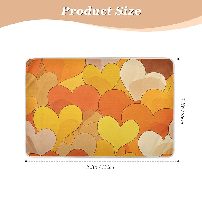 Waterproof Bed Pad Reusable Changing Pad Toddler Mattress Protector Large Pee Pad Baby Diaper Pad Soft Washable Liner Orange Hearts