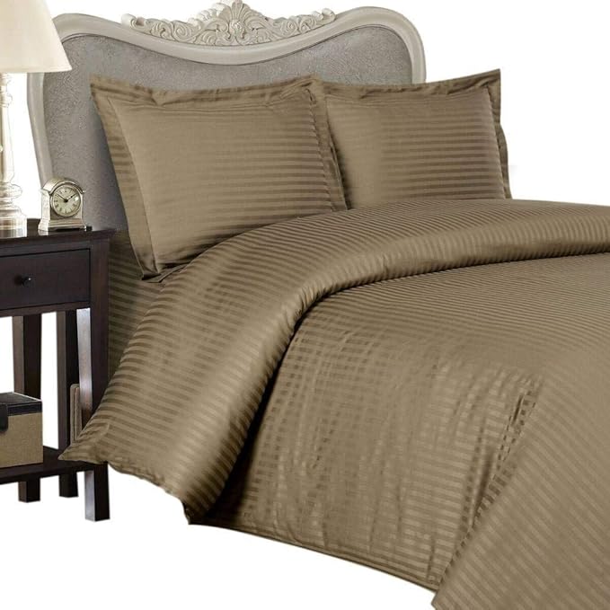 4 Piece Luxurious 1000 Thread Count Full Size Siberian Goose Down Comforter Set 100% Egyptian Cotton, Taupe Stripe Color, 1000 TC - 750FP - 50Oz.