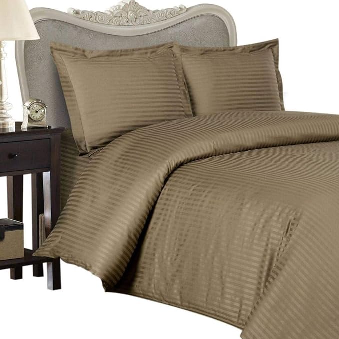 4 Piece Luxurious 1000 Thread Count King Size Siberian Goose Down Comforter Set 100% Egyptian Cotton, Taupe Stripe Color, 1000 TC - 750FP - 50Oz.