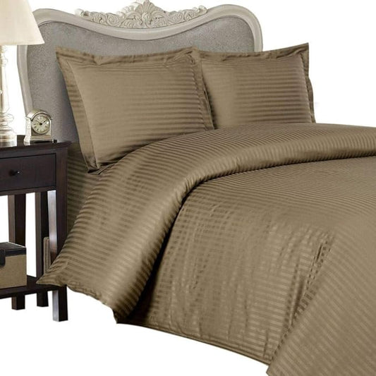 4 Piece Luxurious 1000 Thread Count King Size Siberian Goose Down Comforter Set 100% Egyptian Cotton, Taupe Stripe Color, 1000 TC - 750FP - 50Oz.