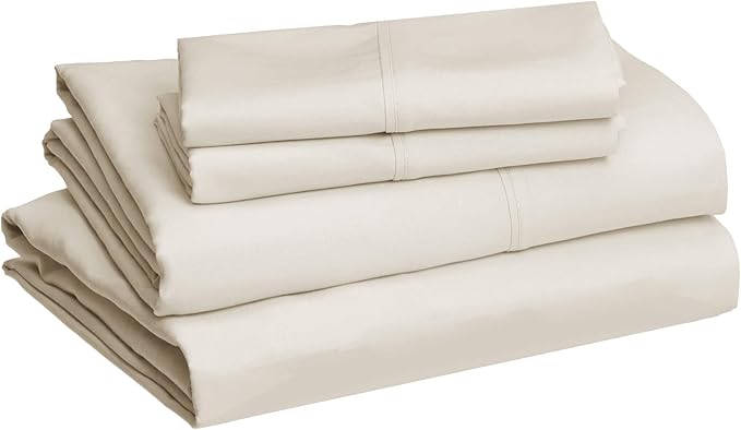 Amazon Basics Breathable,Ultra-Soft Microfiber 4-Piece Bed Sheet Set with 14-Inch Deep Pockets,Wrinkle Resistant,Machine Washable,King,Beige,Solid,(Pack of 4)