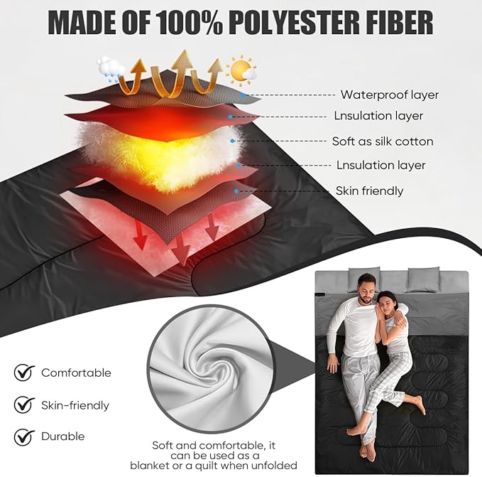Camping Sleeping Bags for Adults Kids Waterproof Lightweight Sleeping Bag for Cold Weather or Warm Backpacking Hiking Mountaineering Indoor Outdoor Use