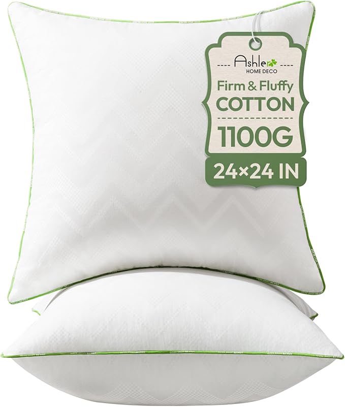 Ashler 24x24 Pillows Insert (Set of 2) - Throw Pillow Inserts with 100% Cotton Cover - 24 Inch Square Interior Sofa Stuffer Pillow Inserts -Decorative White Couch Pillow