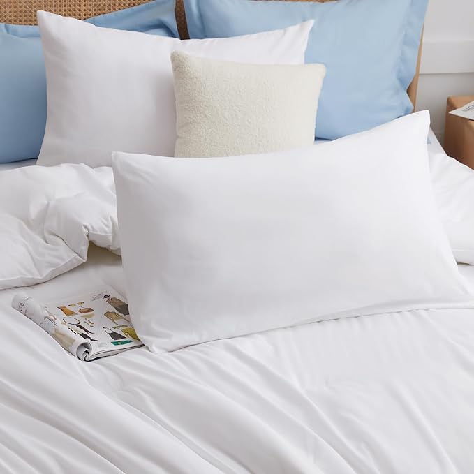 CozyLux Oversized Queen Comforter Set White, 3 Pieces 98x98 Solid Breathable Quilted Style Bedding Sets All Season, Luxury Soft Down Alternative Comforter Bed Set (1 Comforter & 2 Pillowcases)