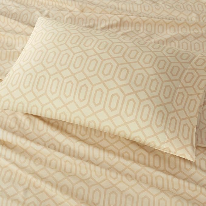 Comfort Spaces 144TC Cotton Sheet Set Breathable, Lightweight, Soft with Elastic Deep Pocket, Modern All Season Cozy Bedding, Matching Pillow Case, Full, Diamond Tan 4 Piece