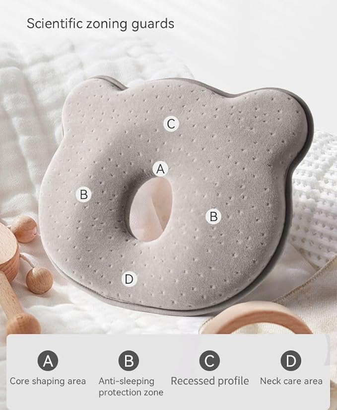 Memory Foam Travel Pillow, Cozy andsoft, Cotton Velvet Cover for Kids Boy Girls, Nap Time, Cute Bear Portable Pillow, Pillow Neck Support Head Support car seat (Grey)