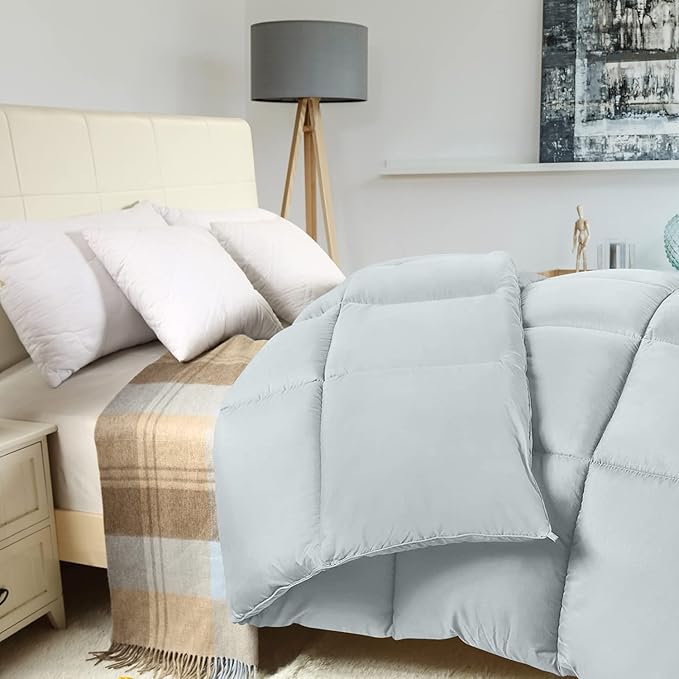Utopia Bedding Comforter Duvet Insert, Quilted Comforter with Corner Tabs, Box Stitched Down Alternative Comforters Twin Size (Light Grey)