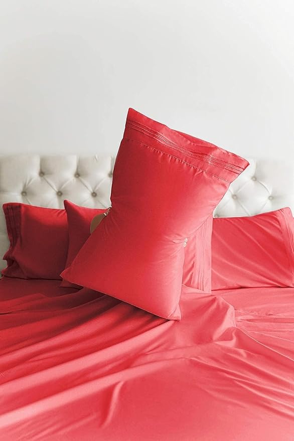 Cal King 6 Piece Sheet Set - Comfy Breathable & Cooling - Ultra Soft Hotel Luxury Bedding Set w/ 8-16 Inch Deep Pockets - 1 Flat & 1 Fitted Sheet & 4 Pillowcases - Cozy, Wrinkle Free & Easy Care - Red