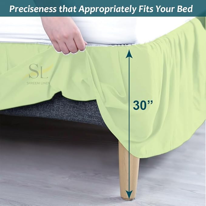 Shreem Linen Ruffled Bed Skirt with Split Corners, Gathered Style, 100% Microfiber, 30-Inch Drop, Dust Ruffle Bedskirt with Platform, Full, Sage