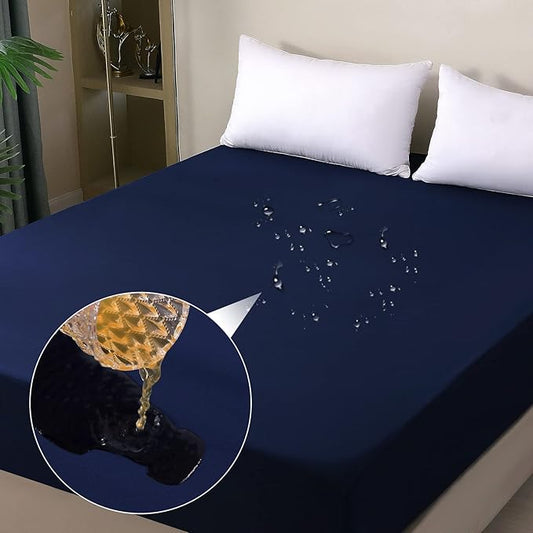 Waterproof Mattress Protector Queen, Fitted Sheet Style Breathable Mattress Cover with Deep Pocket Fits Up to 18'', Noiseless Bed Cover for Kids Adults Pets, Machine Washable (Navyblue, 60'' X 80'')