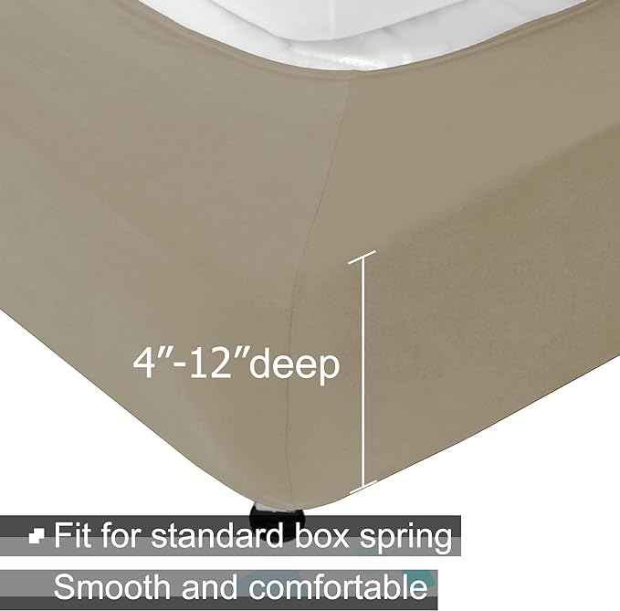Box Spring Cover Twin/Twin XL Size - Jersey Knit & Stretchy Wrap Around 4 Sides Bed Skirt for Hotel & Home, Taupe