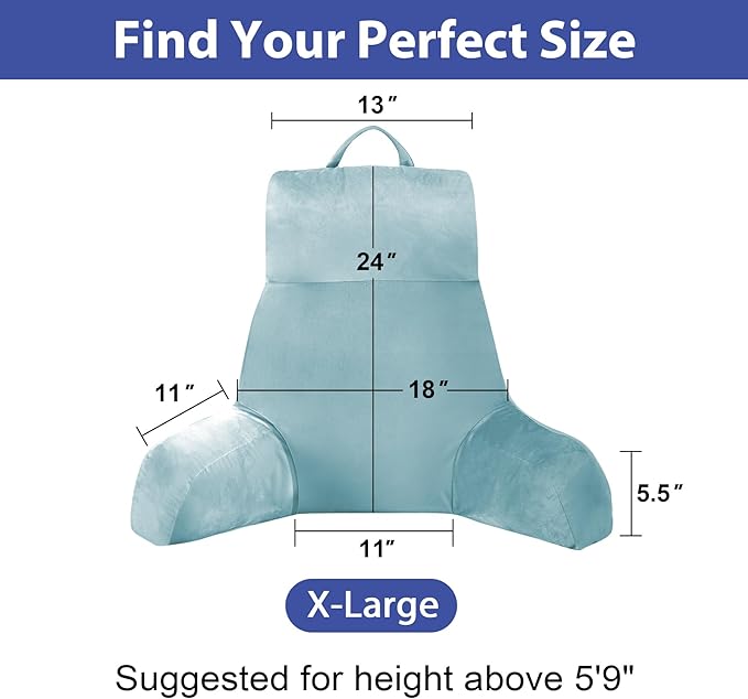 Back Pillow for Bed Sitting up, Reading Pillow for Sitting in Bed Adult, Back Support Pillow, Memory Foam Sit up Lounge Backrest Pillow with Arms for TV, Couch, Chair, Dorm, 24 Inch, Lake Blue