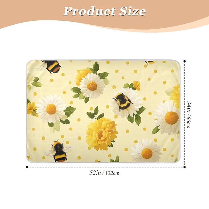 Waterproof Bed Pad Reusable Changing Pad Toddler Mattress Protector Large Pee Pad Baby Diaper Pad Soft Washable Liner Yellow Dotty Bee and Daisy