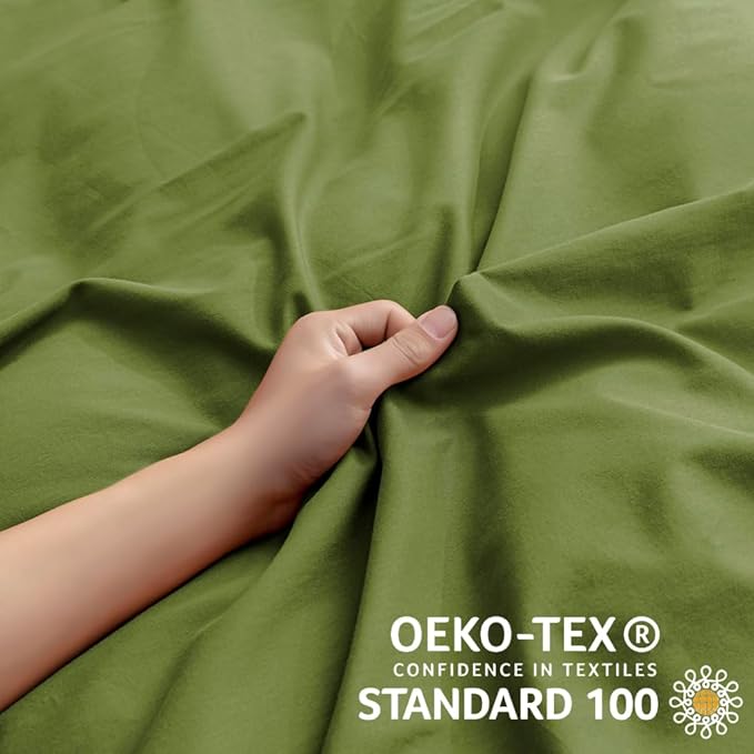 JELLYMONI Christams Duvet Cover Twin Size - 100% Washed Cotton Linen Feel Textured Comforter Cover, 2 Pieces Breathable Soft Bedding Set with Zipper Closure (Avocado Green, Twin 68"×90")
